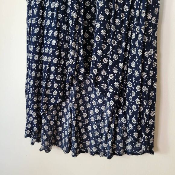 Bebop Navy Floral Button Front Midi Dress Women’s Medium Rayon Smocked Waist - Picture 3 of 8